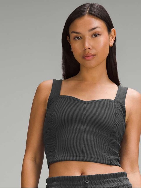 lululemon athletica Tops - Lululemon Ribbed Softstreme Sweetheart Crop Tank Top - Charcoal Black